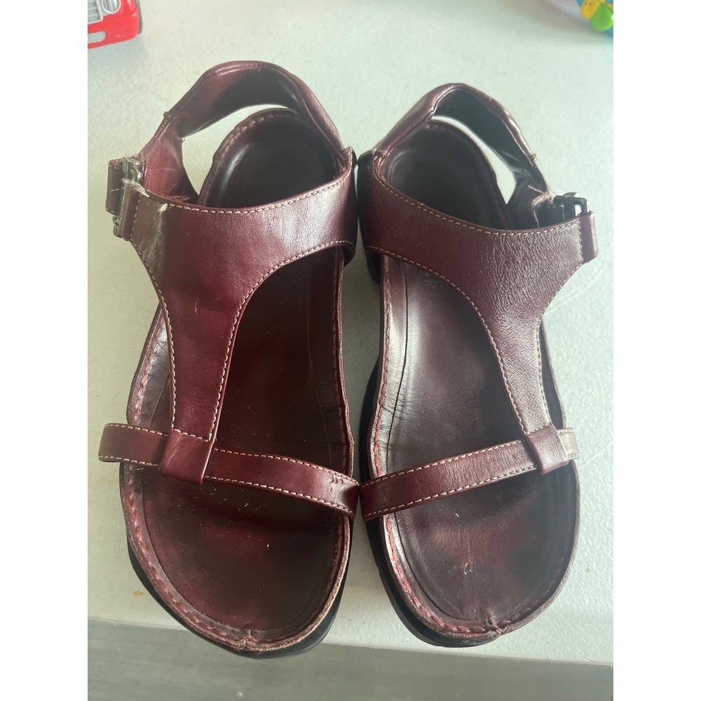 Timberland Smart Comfort Mahogany Brown Leather T-Strap Sandals Womens 7.5